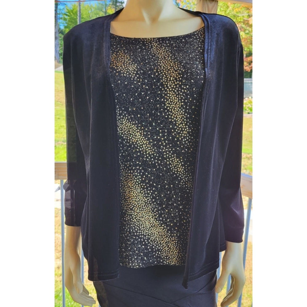 Notations Clothing Co. Gold Glitter Top with attached Black Velvet Jacket, M